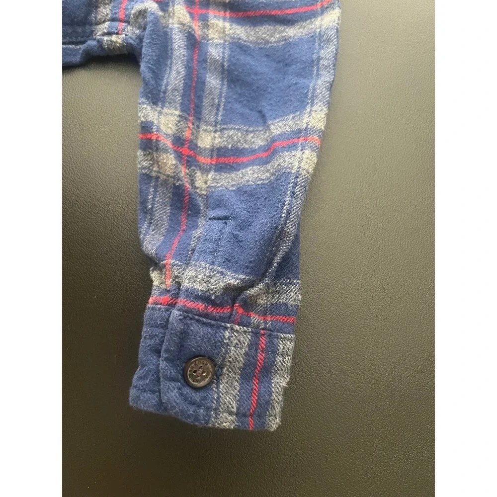 OshKosh Bgosh Baby Blue Plaid Flannel Button Front Bodysuit 18M (1050)